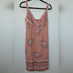 J Jill Sleeveless Midi Dress Pink Paisley Floral Chiffon Rayon Women's Size 10